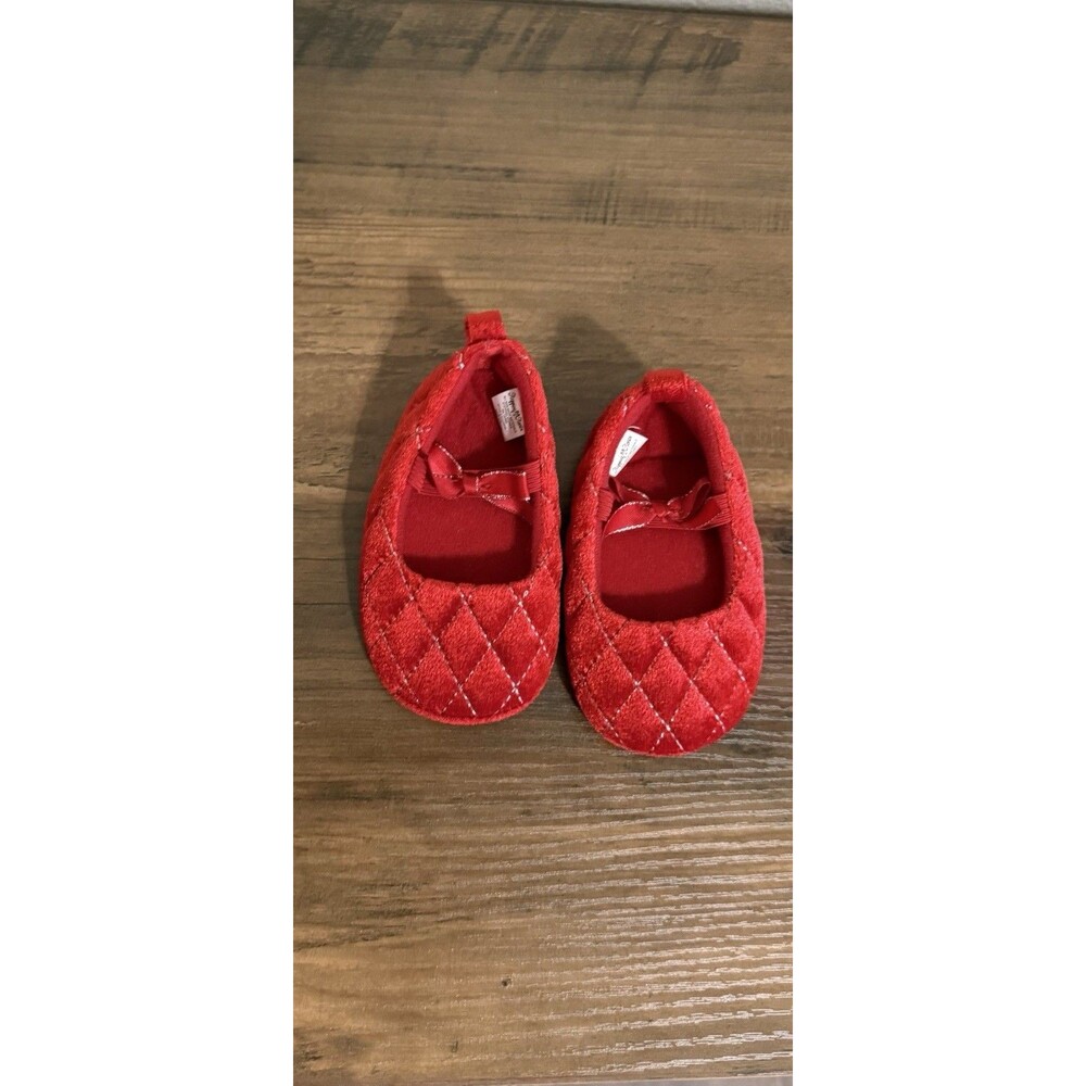 Red Quilted Cloth Doll Shoes Flats with Bow, Pair (2 Pieces)